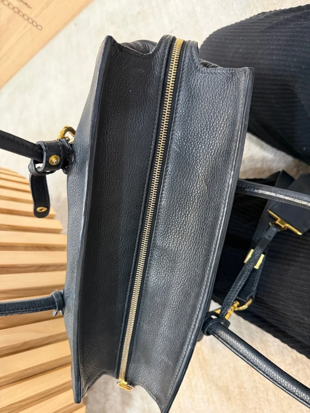 Prada Black Vitello Daino tote with Gold-Tone Accents GREAT CONDITION!! - Picture 9 of 13